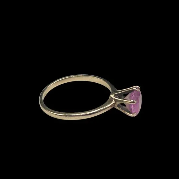 10k Yellow Gold And Pink Sapphire Vintage Round Solitaire Ring Size 6 Signed - Picture 8 of 10